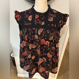 Floral Black and Orange Women's Top